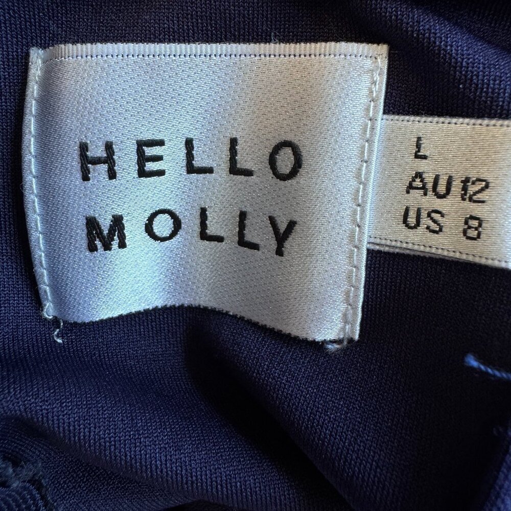 Hello Molly Wild Rose Midi Dress Navy Blue Stretch Crepe Sheath Coquette Size 8 - Picture 5 of 7